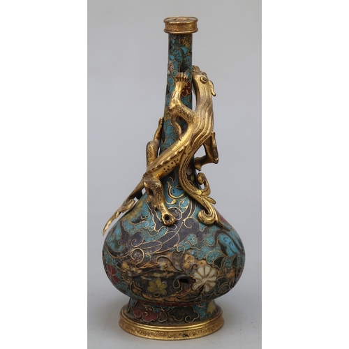 137 - Cloisonne vase adorned with a 5 fingered/clawed dragon (a powerful symbol in traditional Chinese cul... 