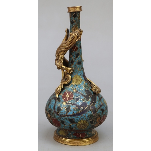 137 - Cloisonne vase adorned with a 5 fingered/clawed dragon (a powerful symbol in traditional Chinese cul... 