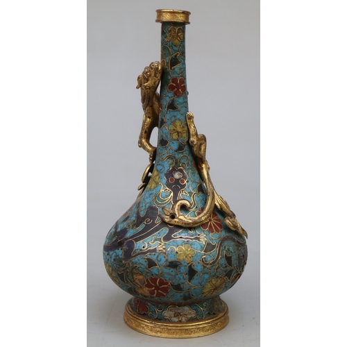 137 - Cloisonne vase adorned with a 5 fingered/clawed dragon (a powerful symbol in traditional Chinese cul... 