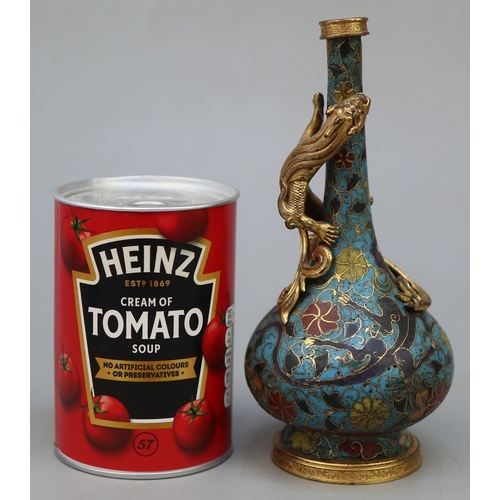 137 - Cloisonne vase adorned with a 5 fingered/clawed dragon (a powerful symbol in traditional Chinese cul... 