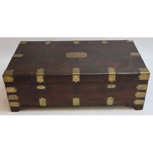 390 - Exceptional large Victorian officers wooden luggage campaign trunk named to brass plaque Captain Wes... 