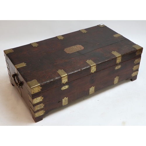390 - Exceptional large Victorian officers wooden luggage campaign trunk named to brass plaque Captain Wes... 