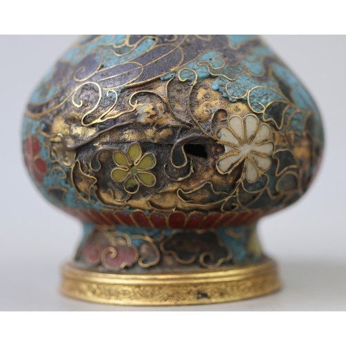 137 - Cloisonne vase adorned with a 5 fingered/clawed dragon (a powerful symbol in traditional Chinese cul... 
