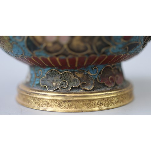 137 - Cloisonne vase adorned with a 5 fingered/clawed dragon (a powerful symbol in traditional Chinese cul... 