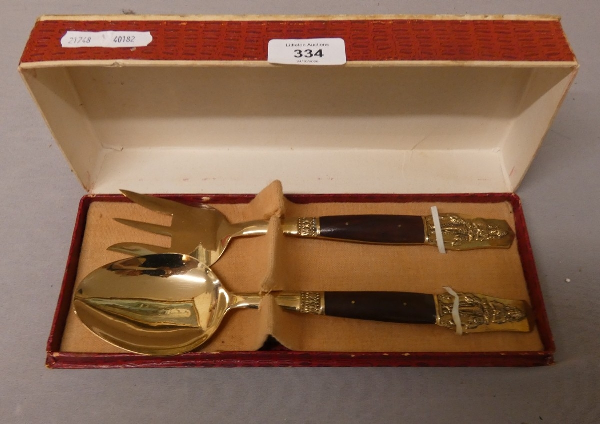 Cased Thai serving fork and spoon