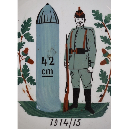 WW1 German patriotic bowl featuring a Big Bertha shell, soldier in full ...