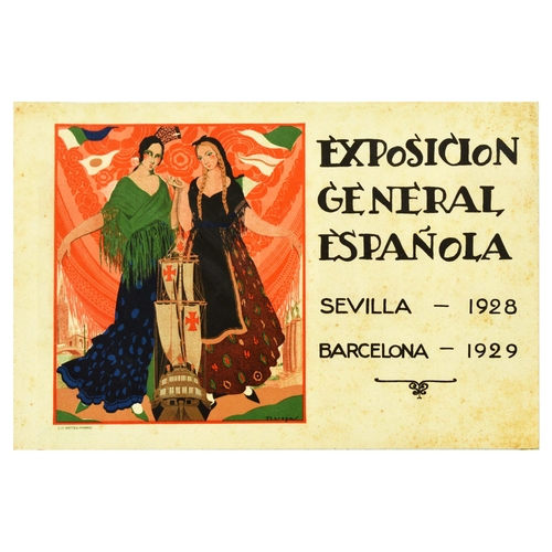 14 - Advertising Poster Spain Art Deco Exhibition Seville Barcelona Fabrega Original vintage advertising ... 