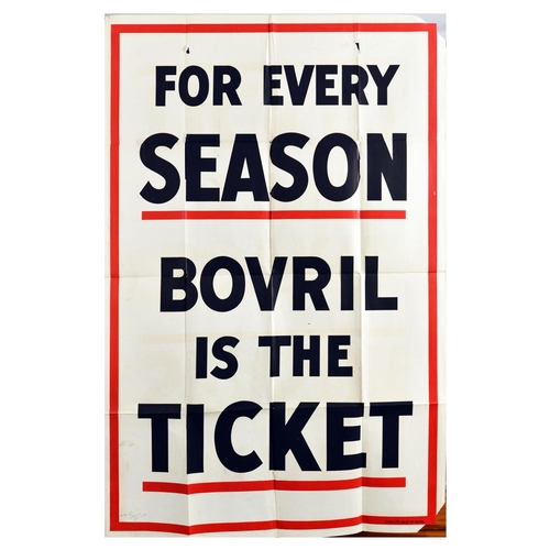 43 - Advertising Poster Bovril Beef Hot Drink Season Ticket Original vintage advertising poster for Bovri... 