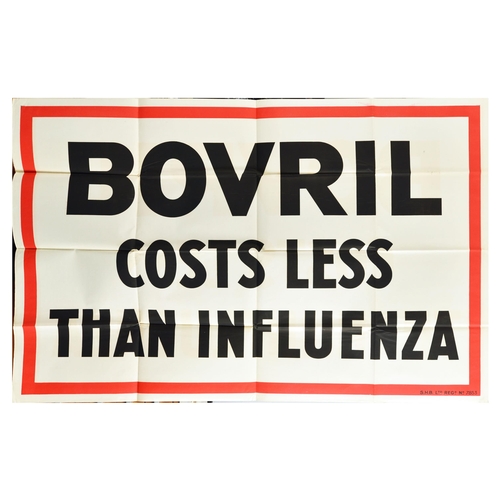 44 - Advertising Poster Bovril Beef Hot Drink Costs Less Than Influenza Original vintage advertising post... 