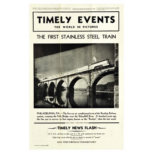 56 - Advertising Poster Timely Events Stainless Steel Train Art Deco Reading Railway Original vintage new... 