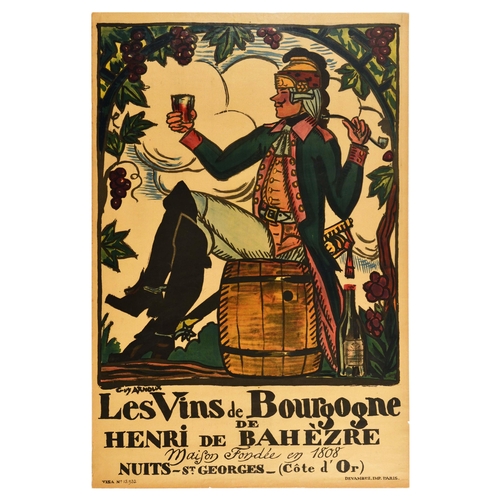 8 - Advertising Poster Henri de Bahezre Burgundy Wine France Original antique French wine advertising po... 