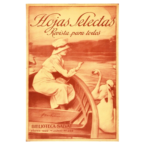 9 - Advertising Poster Hojas Selectas Magazine Lady Lake Swan Original antique advertising poster publis... 