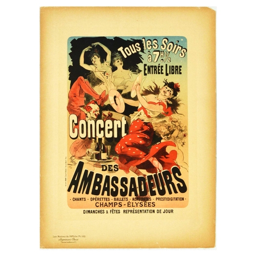1 - Advertising Poster Concert Des Ambassadeurs Operetta Ballet Acrobats Champs Elysees Cheret. Original... 