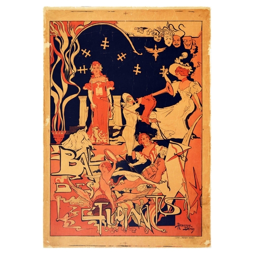 11 - Advertising Poster Student Ball Art Nouveau Bal Des Etudiants Demange Deraon. Original antique adver... 