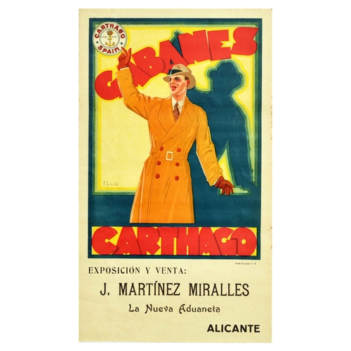 15 - Advertising Poster Gabanes Carthago Mens Hats. Original vintage men's fashion advertising poster for... 