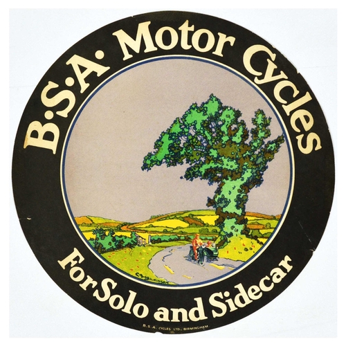 20 - Advertising Poster BSA Motor Cycles Sidecar. Original vintage advertising poster for BSA Motor Cycle... 