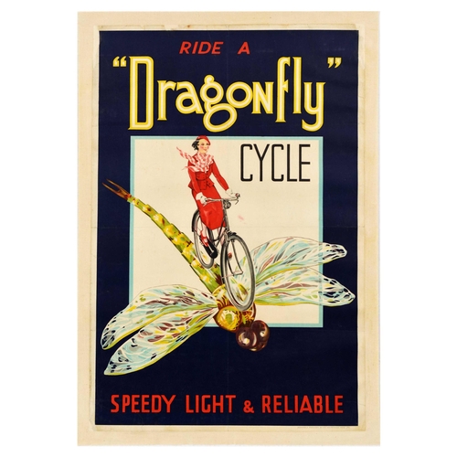 23 - Advertising Poster Dragonfly Cycle Bicycle Speedy Light Reliable Cycling. Original vintage advertisi... 
