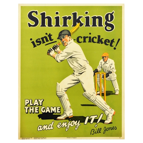 291 - Propaganda Poster Bill Jones Cricket Motivation Sport. Original vintage motivational propaganda post... 