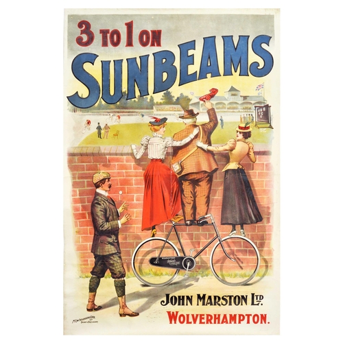 5 - Advertising Poster Sunbeams Bicycle Chain Art Nouveau John Marston Cycling Bike. Original antique ad... 