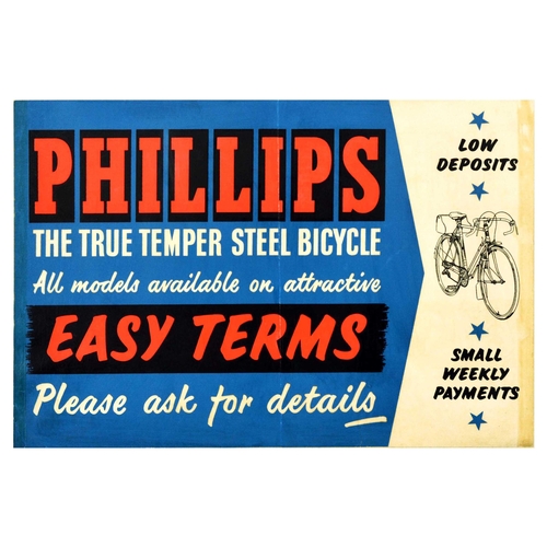 54 - Advertising Poster Phillips True Temper Steel Bicycle Cycling Bike. Original vintage advertising pos... 