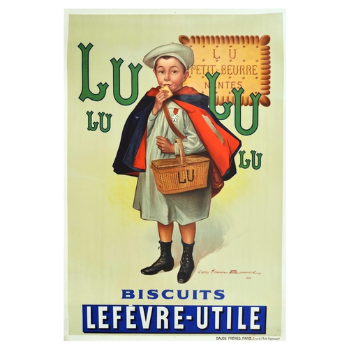 7 - Advertising Poster Lulu Biscuit Lefevre Utile. Original antique advertising poster for Lu biscuits L... 