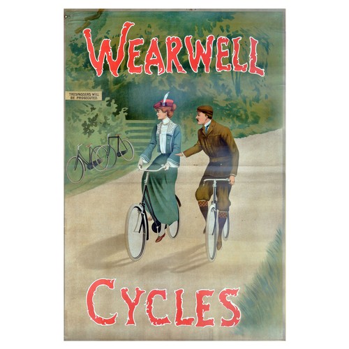 32 - Advertising Poster Wearwell Cycles. Original antique lithograph poster for the British cycling compa... 