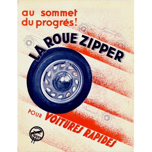 132 - Art Deco Poster Aerodynamic Zipper Wheel Art Deco
. Original vintage advertising flyer poster for Zi... 