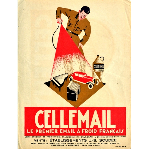 133 - Art Deco Poster Cellemail Enamel Paint France. Original vintage advertising flyer poster for Cellema... 