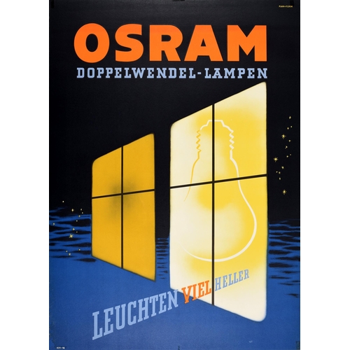 134 - Art Deco Poster Osram Light Bulbs. Original antique advertising poster for Osram double filament lam... 