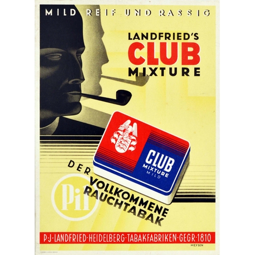 138 - Art Deco Poster Meysen Landfried Club Tobacco. Original vintage advertising poster for Landfried's C... 