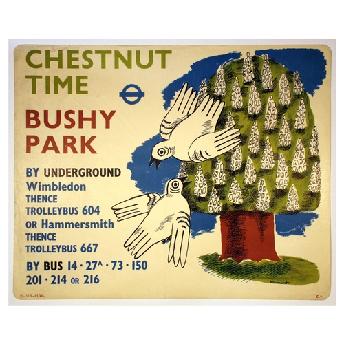 14 - London Underground Poster Betty Swanwick Chestnut Time Bushy Park Doves. Original vintage London Tra... 