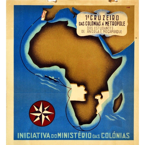 140 - Art Deco Poster Angola Mozambique Art Deco Portugal Colonies Cruise. Original vintage small travel p... 