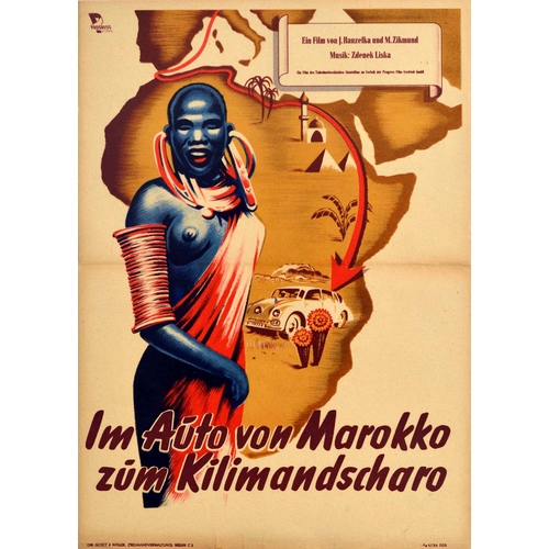 143 - Art Deco Poster From Morocco To Kilimanjaro By Car Africa Tanzania. Original vintage movie poster fo... 