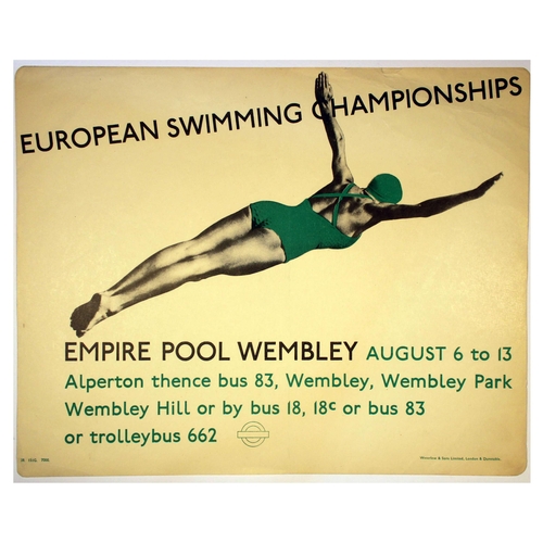 15 - London Underground Poster European Swimming Championships. Original vintage London Transport poster ... 