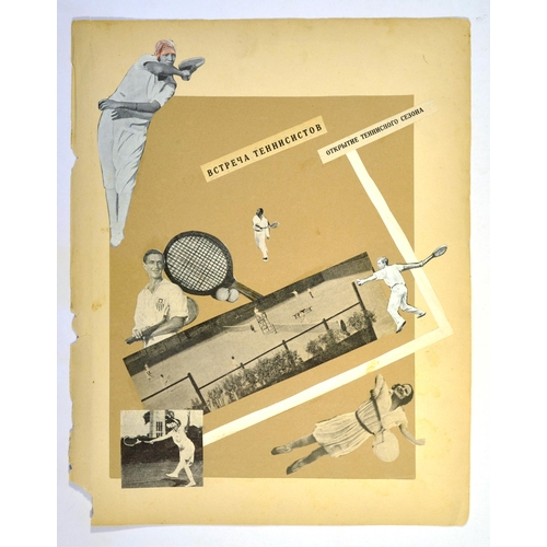 190 - Constructivist Photomontage Klutsis Spartakiada Tennis. Original photomontage collage study for a Sp... 