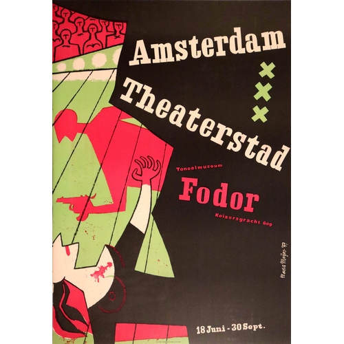 207 - Midcentury Modern Poster Amsterdam Theaterstad. Original vintage advertising poster for Amsterdam Th... 