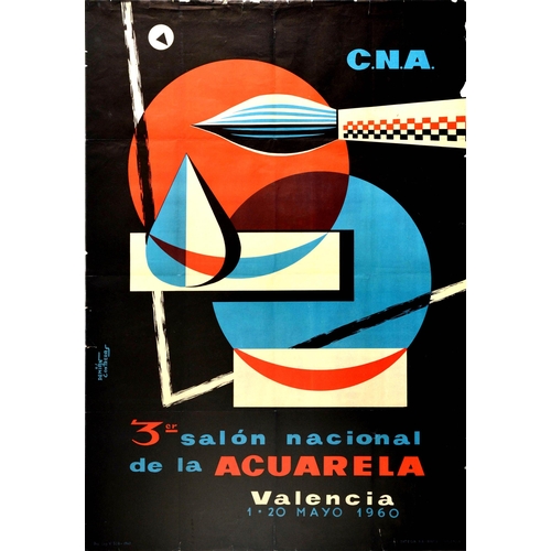 209 - Midcentury Modern Poster Watercolour Exhibition Valencia Spain. Original vintage midcentury modern a... 