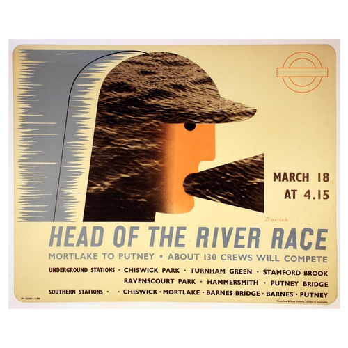 21 - London Underground Poster Davies Rowing Head of the River Face. Original vintage London Transport po... 