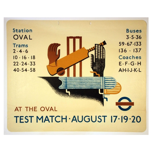 22 - London Underground Poster Dooley Cricket Oval Test Match. Original vintage London Transport poster f... 