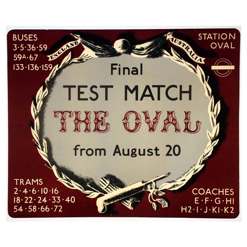 25 - London Underground Poster Osbert Lancaster Cricket The Oval Final Test Match. Original vintage Londo... 