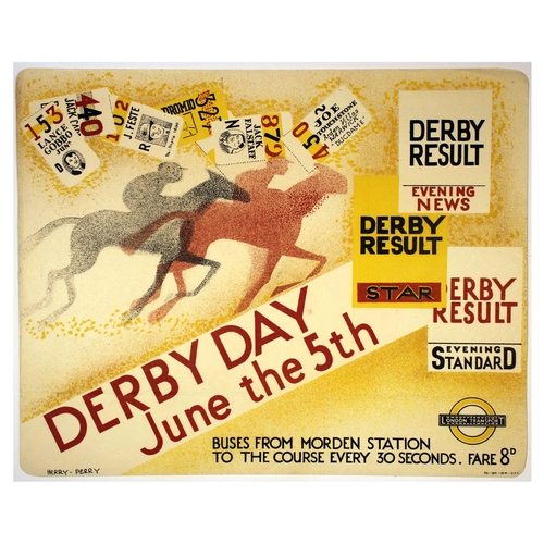 32 - London Underground Poster Herry Perry Derby Day Horse Racing . Original vintage London Transport pos... 