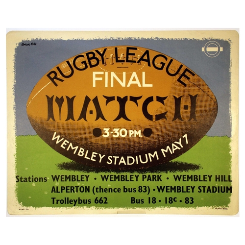 56 - London Underground Poster Rugby League Final Wembley Stadium. Original vintage London Transport post... 