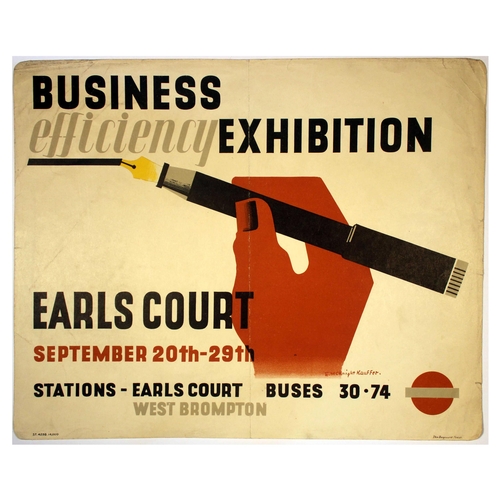 67 - London Underground Poster McKnight Kauffer Business Efficiency Exhibition Fountain Pen. Original vin... 