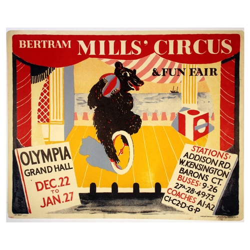 69 - London Underground Poster Brian Robb Bertram Mills Circus Fun Fair Bear. Original vintage London Tra... 