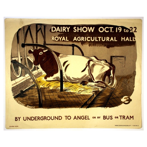 72 - London Underground Poster Clifford Barry Dairy Show Royal Agricultural Hall. Original vintage London... 