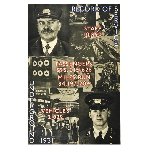 19 - London Underground Poster Maurice Beck Record of Service Underground. Original vintage London Transp... 