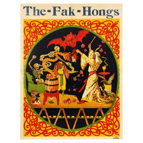 19 - Advertising Poster The Fak Hongs Magician Beheaded Trick Rabbit Snake. Original vintage advertising ... 