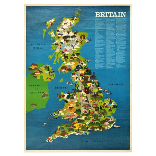 252 - Travel Poster Great Britain Northern Ireland Pictorial Map . Original vintage travel poster Britain,... 