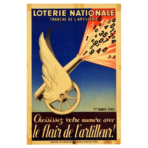 26 - Advertising Poster Loterie Nationale Artillery French Lottery . Original vintage advertising poster ... 