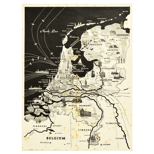 32 - Advertising Poster Radio Nederland Map Holland. Original vintage advertising poster for Radio Nederl... 